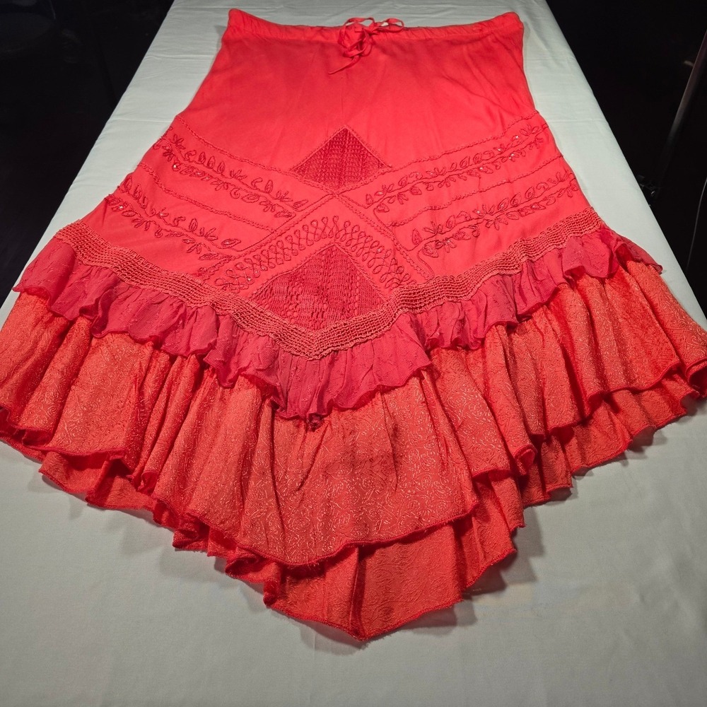 Seventh Avenue Womens 2X nwt Coral Boho‎ Tiered Maxi Skirt Embroidered Beaded